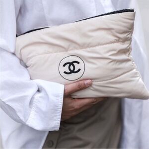 CHANEL VIP Puffy White Clutch Cosmetic Travel Pouch Case Makeup Bag